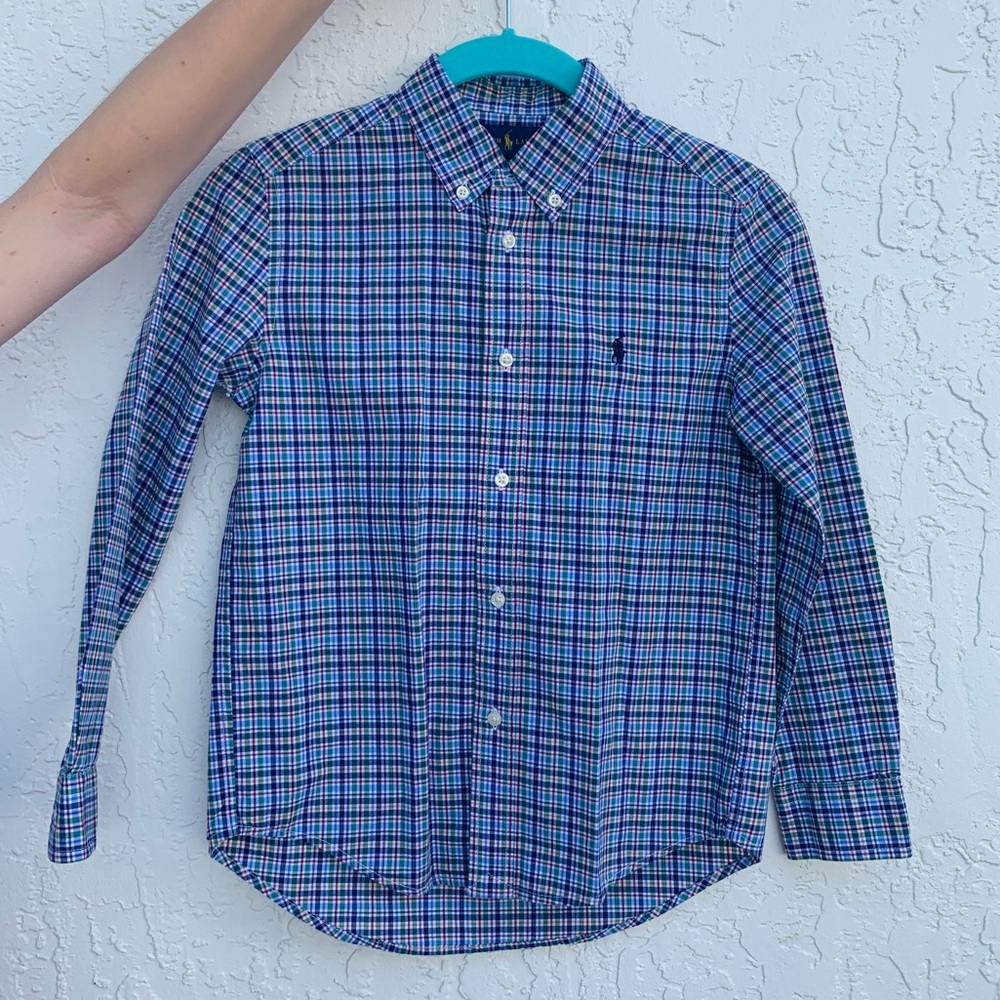 Ralph Lauren boys dress button down shirt Size 7 blue and multi colored shirt